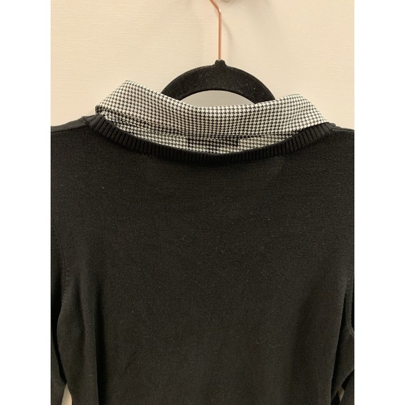 Adrianna Papell - Women's 1X Sweater Black Knit Long Sleeve Collared Shirt Trim - Picture 8 of 11